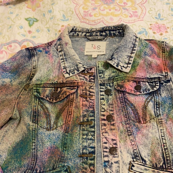 Girls Colorful Jean Jacket Size L Thread and Supply Brand 😊 - Picture 4 of 12